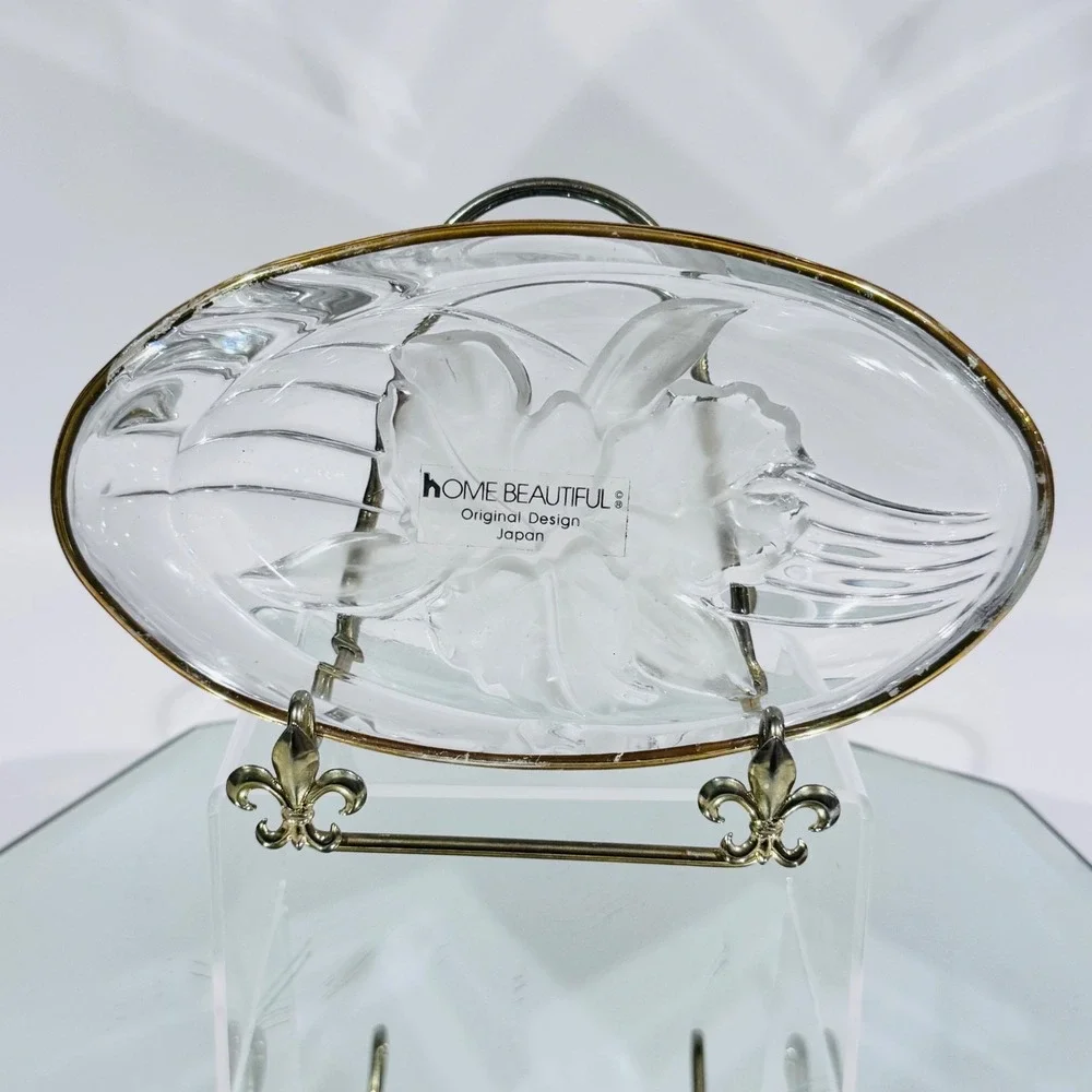 Home Beautiful Frosted Orchid‎ Splendor Oval Gold Trim Candy Nut Dish Japan